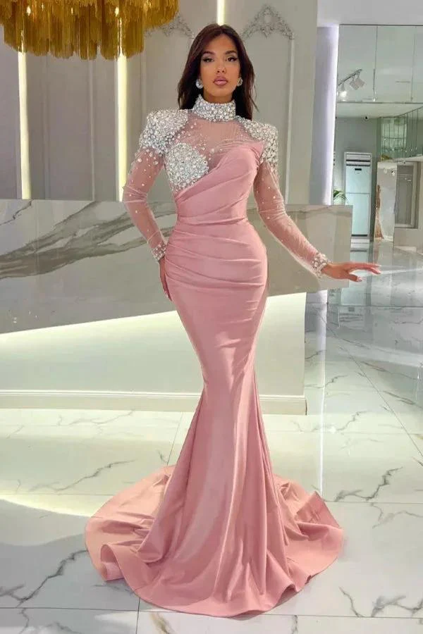 Gorgeous Long Orange Mermaid High Neck Prom Dress with Long Sleeves - Image 3