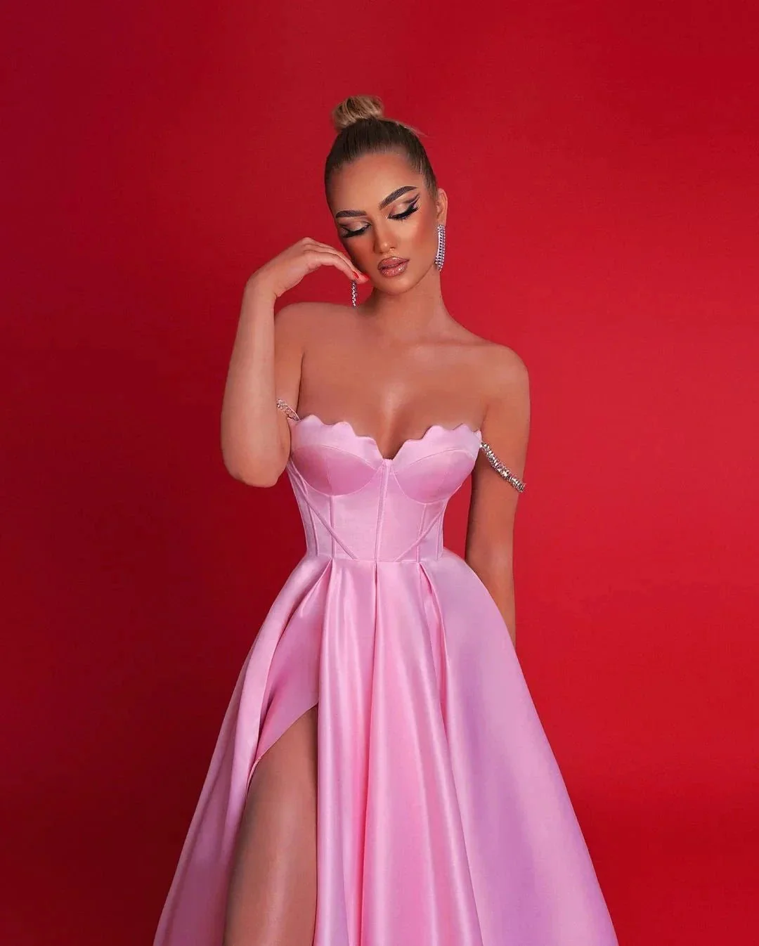 Gorgeous Long Pink A-line Off-the-shoulder Prom Dress With Slit - Image 2