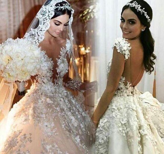 Gorgeous Long Princess Bateau Appliques Lace Backless Ruffles Wedding Dress with Sleeves - Image 5