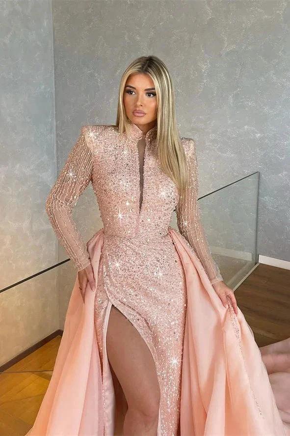 Gorgeous Long-Sleeve Split Mermaid Evening Gowns With Beads - Image 2
