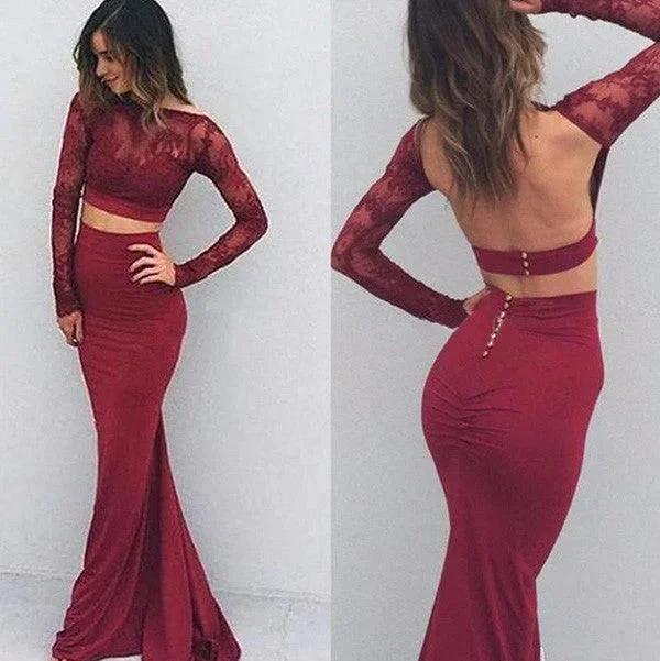 Gorgeous Mermaid Bateau Spandex Long Sleeves Floor-Length Prom Dresses - Image 2