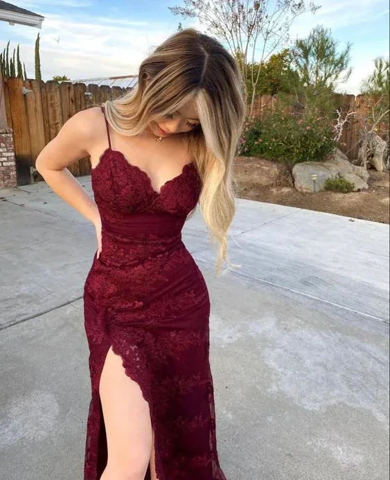 Gorgeous Mermaid Burgundy Long Lace Evening Dress Y1910 - Image 2