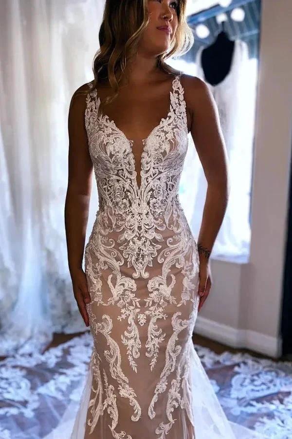 Gorgeous Mermaid Champagne Wedding Dress With Appliques WD732 - Image 2