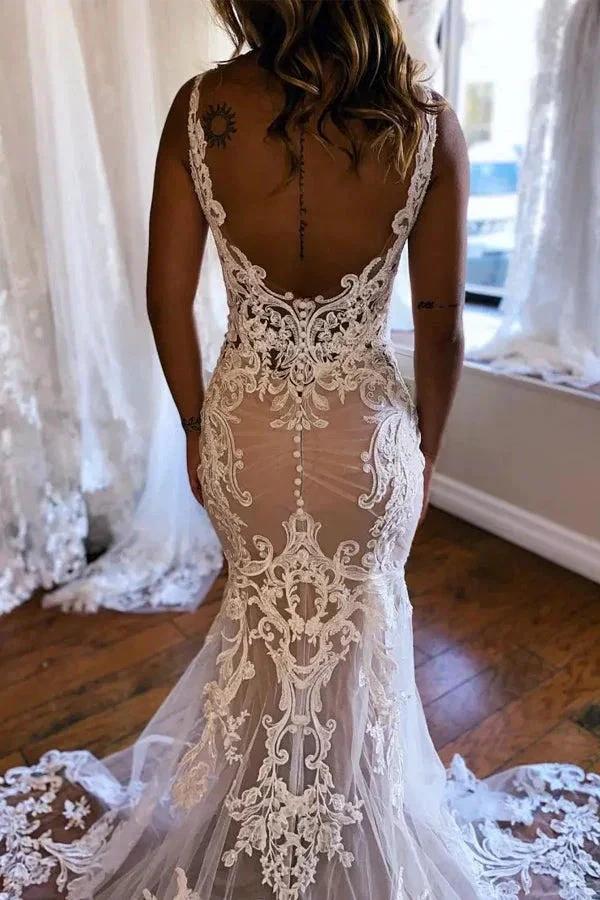 Gorgeous Mermaid Champagne Wedding Dress With Appliques WD732 - Image 3