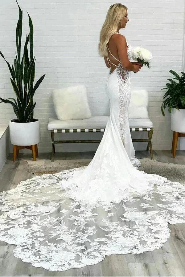 Gorgeous Mermaid Deep V Neck Backless Lace Wedding Dresses WD701 - Image 2