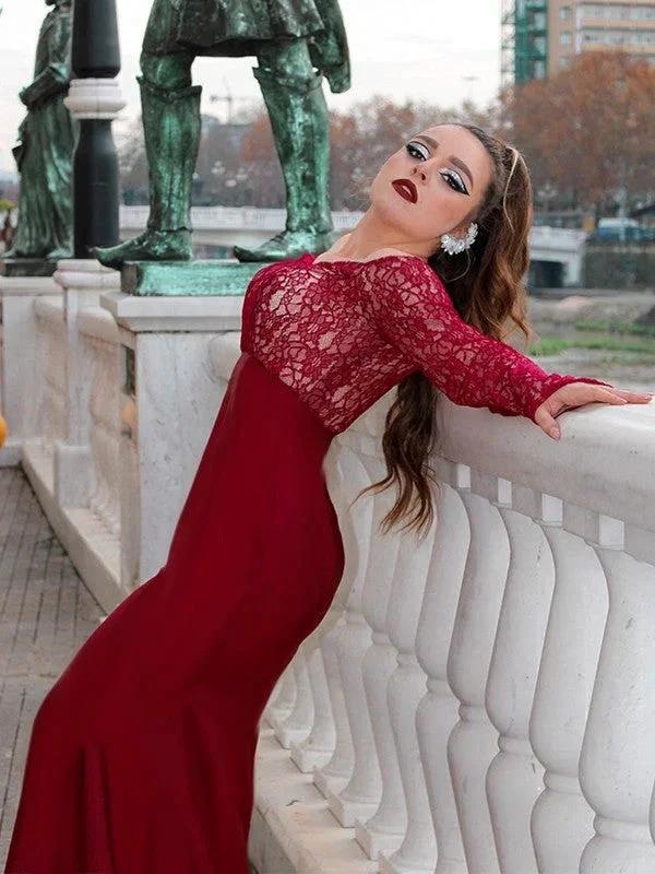 Gorgeous Mermaid Elastic Woven Satin Applique Off-the-Shoulder Long Sleeves Prom Dresses - Image 12