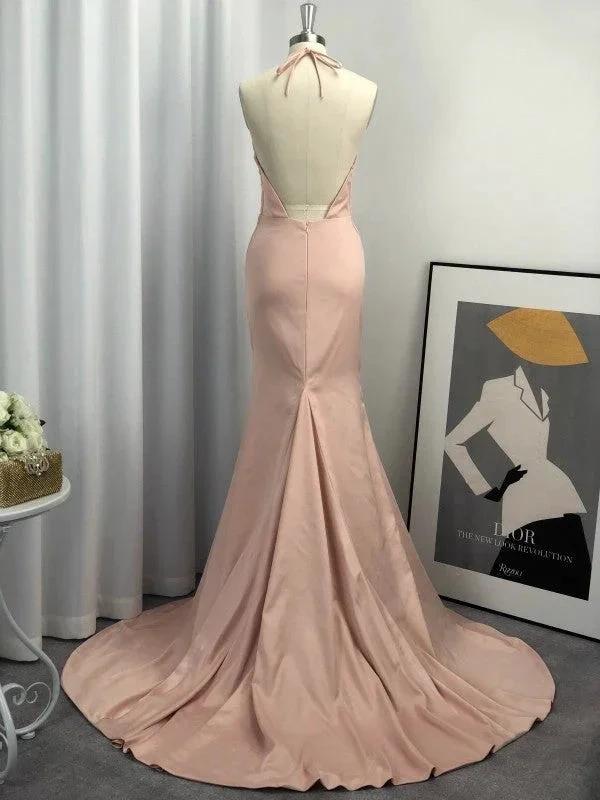 Gorgeous Mermaid Halter Sleeveless Satin Prom Dresses - Image 2