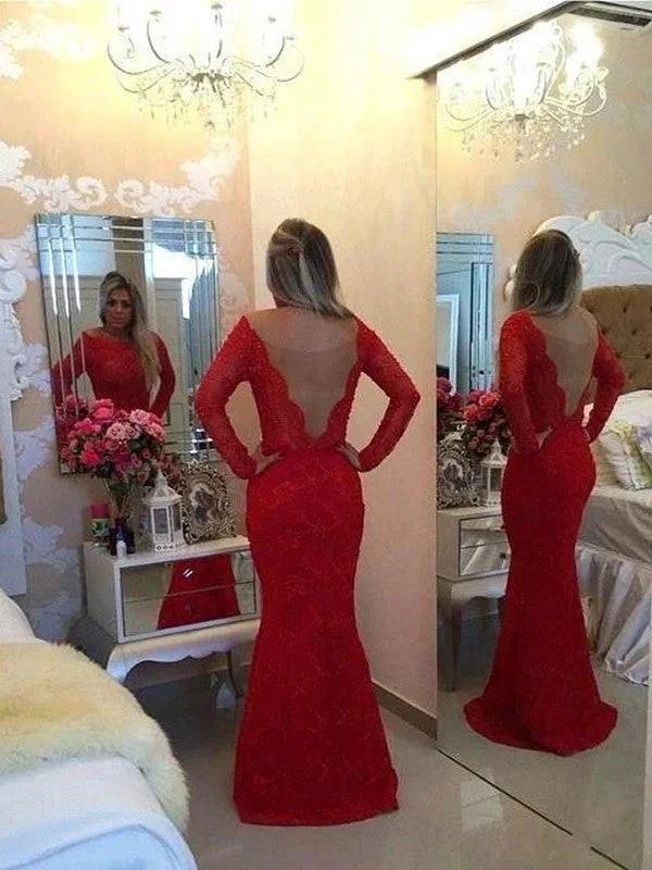 Gorgeous Mermaid Long Sleeves Scoop Lace Sash/Ribbon/Belt Prom Dresses - Image 2
