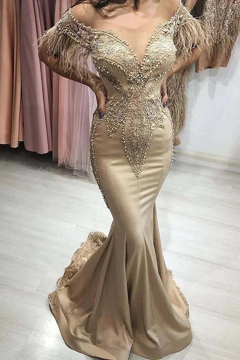 Gorgeous Mermaid Off-the-shoulder Long Prom Dress with Sleeves - Image 2