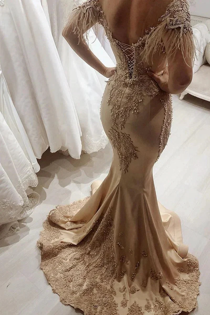 Gorgeous Mermaid Off-the-shoulder Long Prom Dress with Sleeves - Image 3