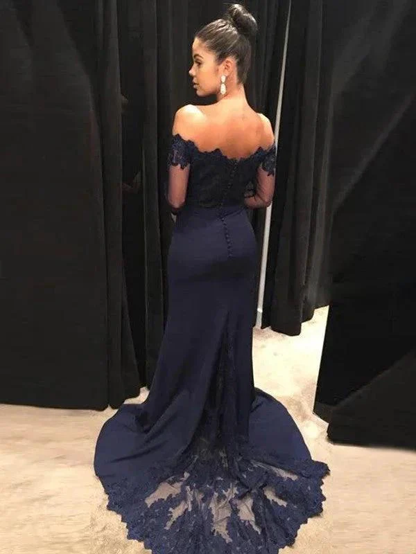 Gorgeous Mermaid Off-the-Shoulder Long Sleeves Lace Stretch Crepe Prom Dresses - Image 2