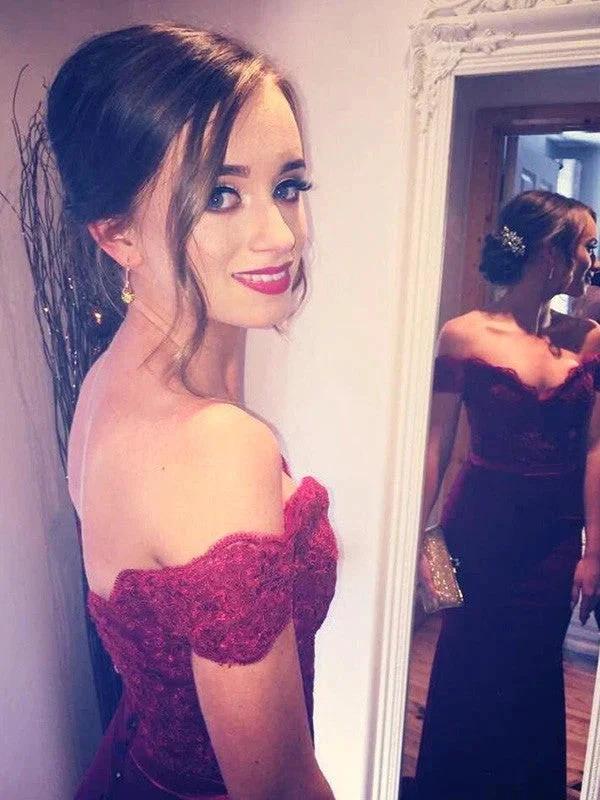 Gorgeous Mermaid Off-the-Shoulder Sleeveless Lace Beading Prom Dresses - Image 2