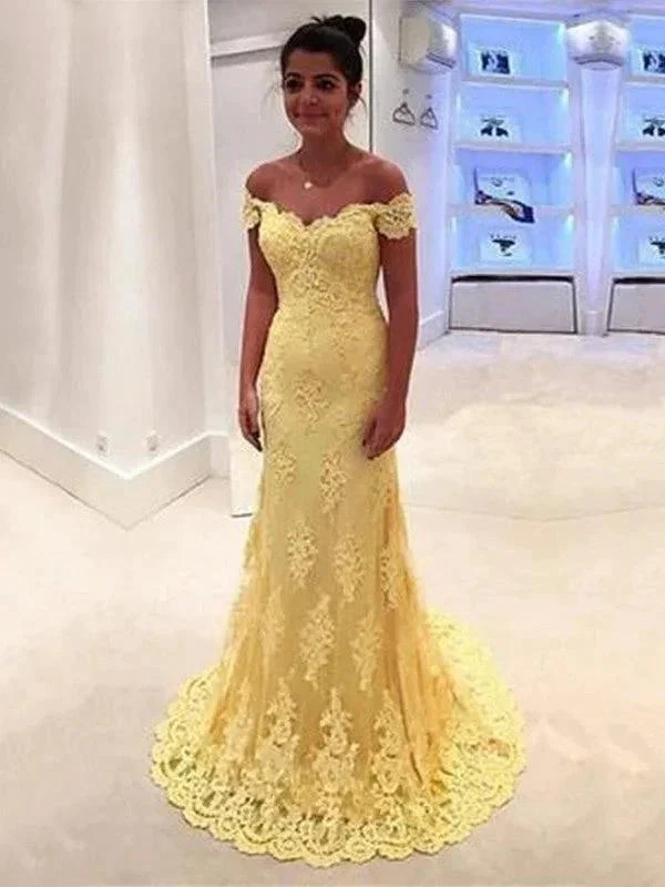 Gorgeous Mermaid Off-the-Shoulder Sleeveless Lace Prom Dresses - Image 2