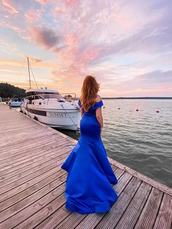 Gorgeous Mermaid Satin Ruffles Off-the-Shoulder Sleeveless Prom Dresses - Image 3