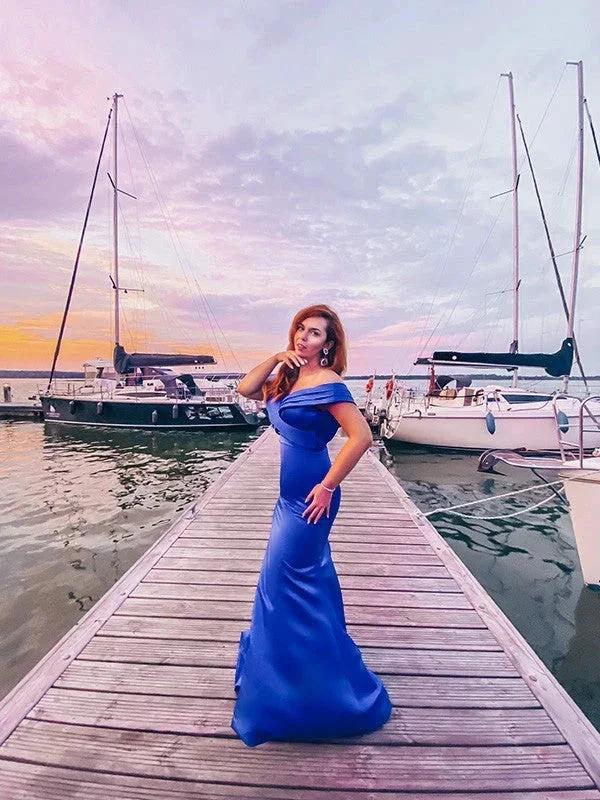 Gorgeous Mermaid Satin Ruffles Off-the-Shoulder Sleeveless Prom Dresses - Image 4