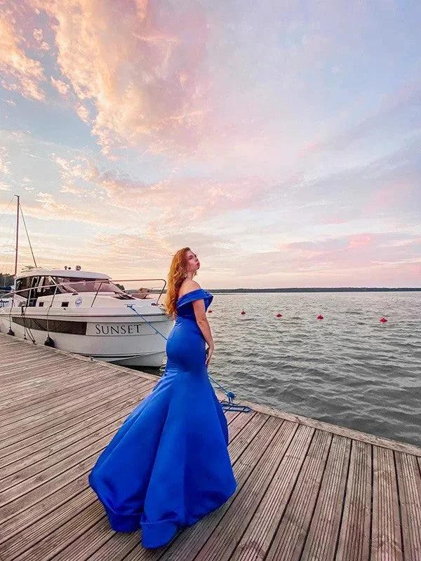 Gorgeous Mermaid Satin Ruffles Off-the-Shoulder Sleeveless Prom Dresses - Image 6