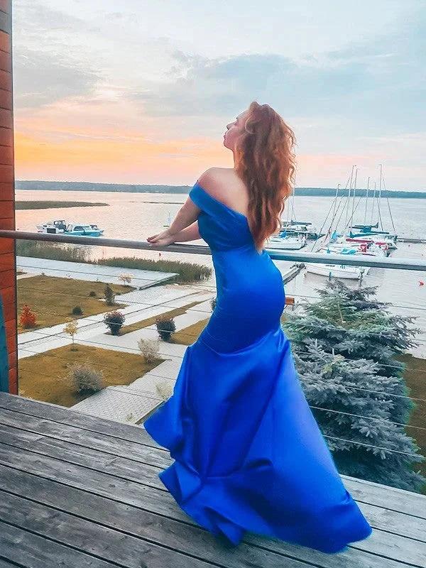 Gorgeous Mermaid Satin Ruffles Off-the-Shoulder Sleeveless Prom Dresses - Image 7