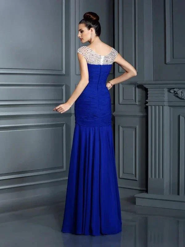 Gorgeous Mermaid Scoop Beading Sleeveless Long Chiffon Prom Dresses - Image 2
