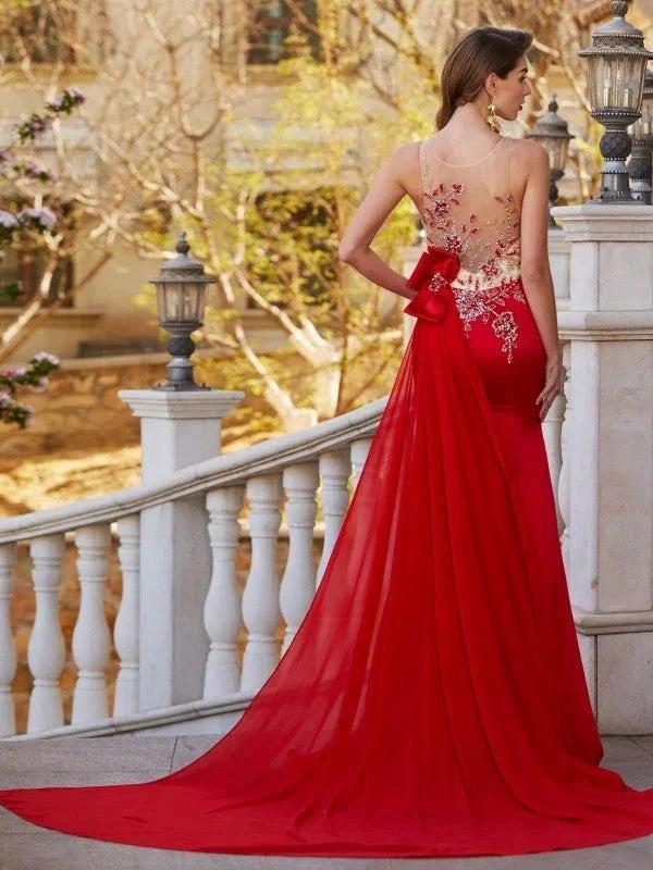 Gorgeous Mermaid Sheer Neck Sleeveless Court Train Applique Stain Prom Dresses - Image 2