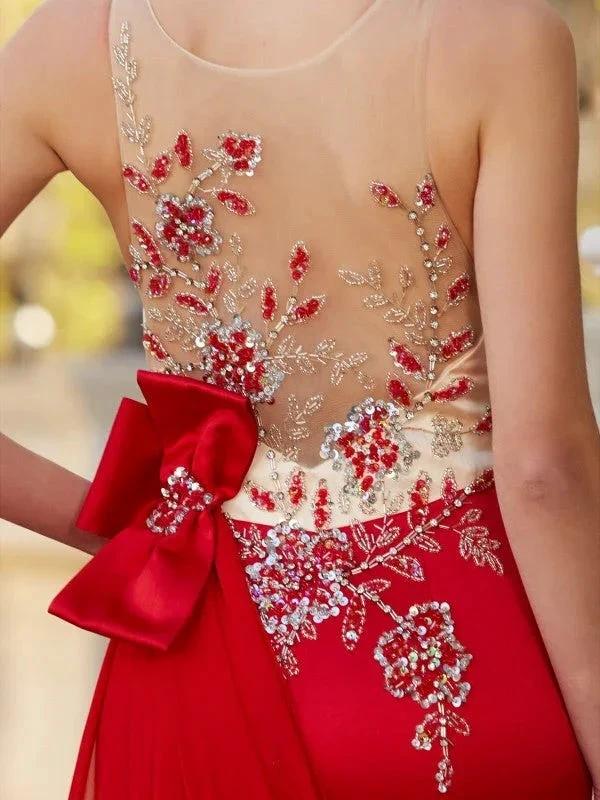Gorgeous Mermaid Sheer Neck Sleeveless Court Train Applique Stain Prom Dresses - Image 4