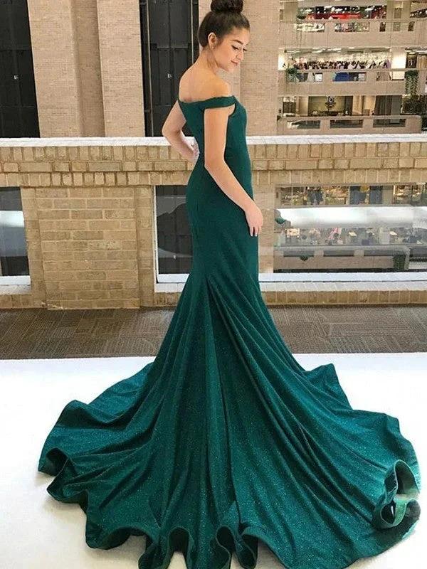 Gorgeous Mermaid Sleeveless Off-the-Shoulder Ruffles Sequins Prom Dresses - Image 2