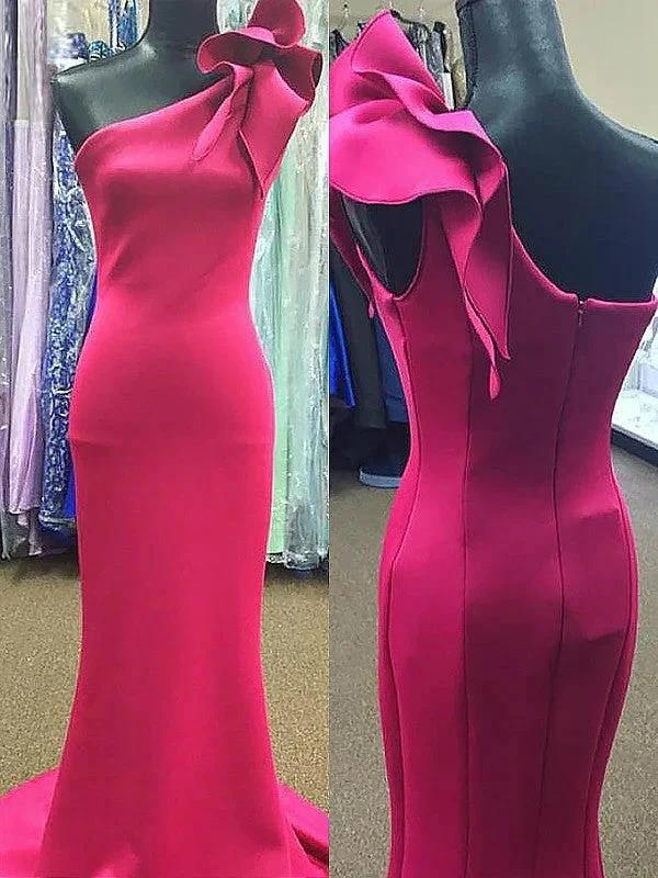 Gorgeous Mermaid Sleeveless One-Shoulder Ruffles Stretch Crepe Prom Dresses - Image 2
