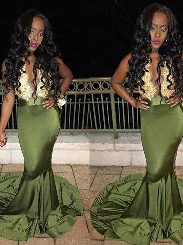 Gorgeous Mermaid Sleeveless Scoop Satin Prom Dresses - Image 2
