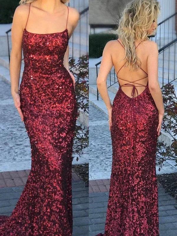 Gorgeous Mermaid Sleeveless Spaghetti Straps Sequins Prom Dresses - Image 2