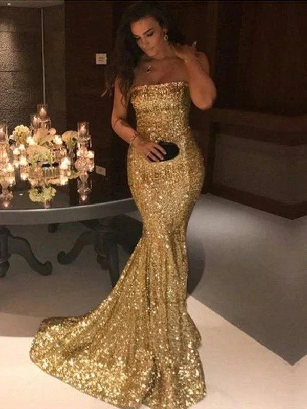 Gorgeous Mermaid Sleeveless Strapless Sequins Prom Dresses - Image 2