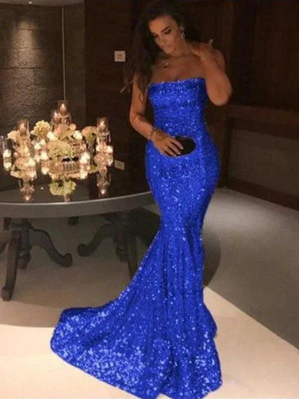 Gorgeous Mermaid Sleeveless Strapless Sequins Prom Dresses - Image 3