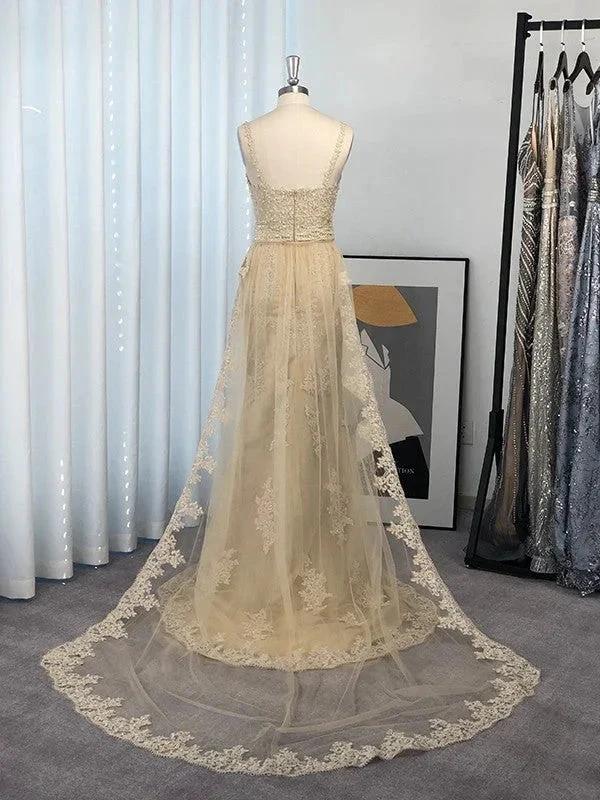 Gorgeous Mermaid Sleeveless Straps Lace Tulle Prom Dresses - Image 2