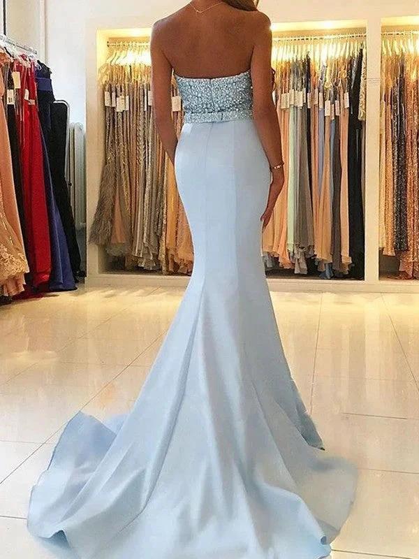 Gorgeous Mermaid Sleeveless Sweetheart Beading Satin Prom Dresses - Image 2