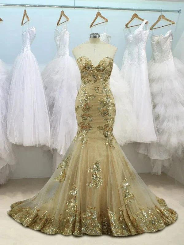 Gorgeous Mermaid Sleeveless Sweetheart Sequin Tulle Prom Dresses - Image 2