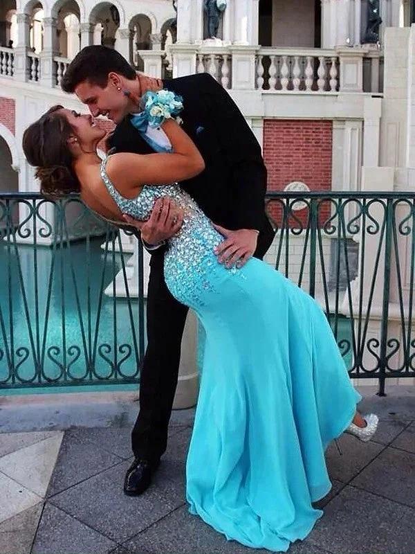 Gorgeous Mermaid Sleeveless V-neck Chiffon Beading Prom Dresses - Image 2
