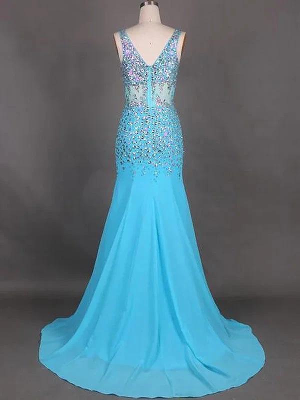 Gorgeous Mermaid Sleeveless V-neck Chiffon Beading Prom Dresses - Image 4