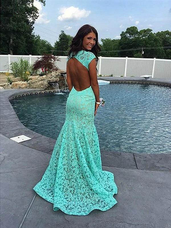 Gorgeous Mermaid Sleeveless V-neck Lace Ruffles Prom Dresses - Image 2
