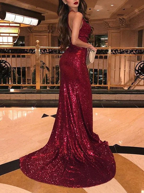 Gorgeous Mermaid Sleeveless V-neck Ruffles Sequins Prom Dresses - Image 2