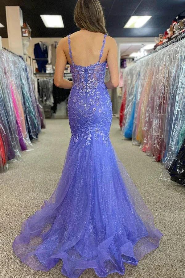 Gorgeous Mermaid Straps Lilac Long Prom Dress with Appliques PSK501 - Image 3