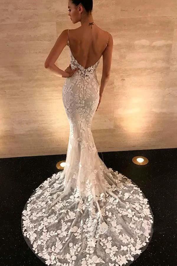 Gorgeous Mermaid Straps Open Back Lace Wedding Dresses  WD305 - Image 2