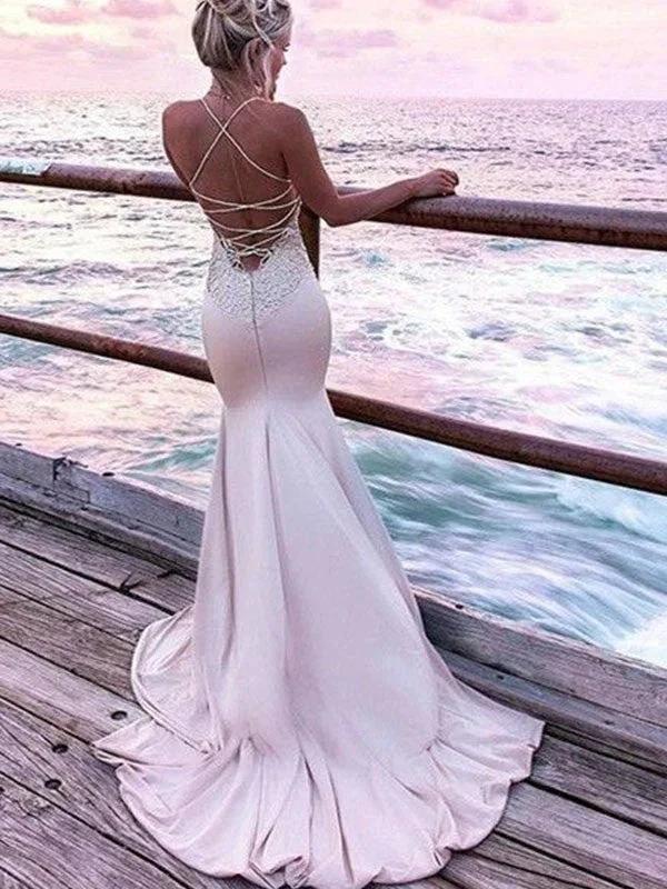 Gorgeous Mermaid Straps Sleeveless Silk like Satin Prom Dresses - Image 2