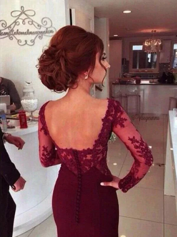 Gorgeous Mermaid Sweetheart Applique Satin Long Sleeves Prom Dresses - Image 2