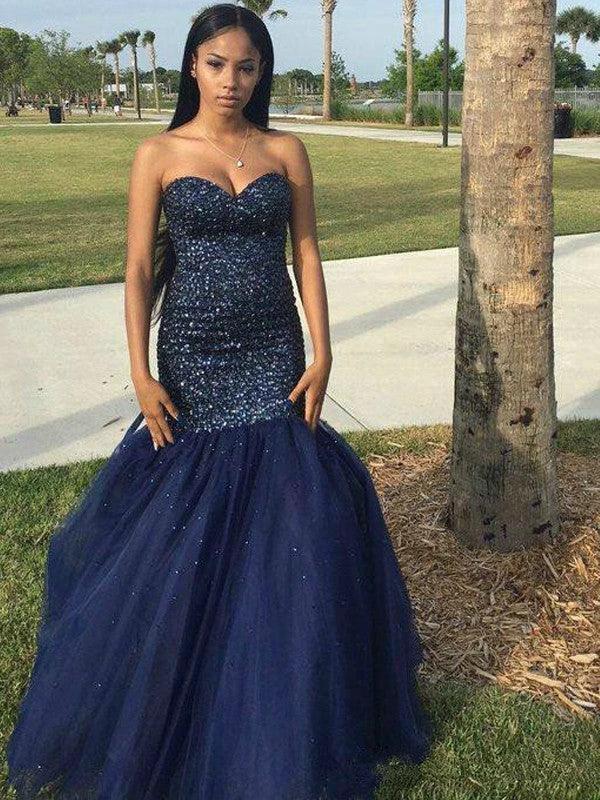 Gorgeous Mermaid Sweetheart Beading Sleeveless Tulle Floor-Length Prom Dresses - Image 2