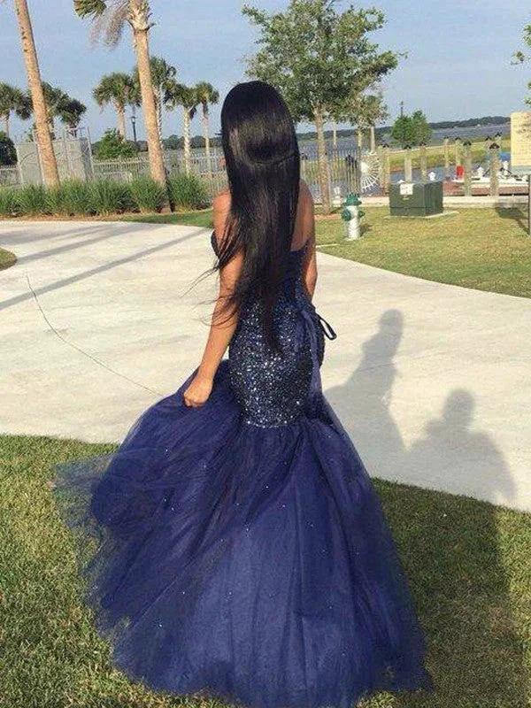 Gorgeous Mermaid Sweetheart Beading Sleeveless Tulle Floor-Length Prom Dresses - Image 3