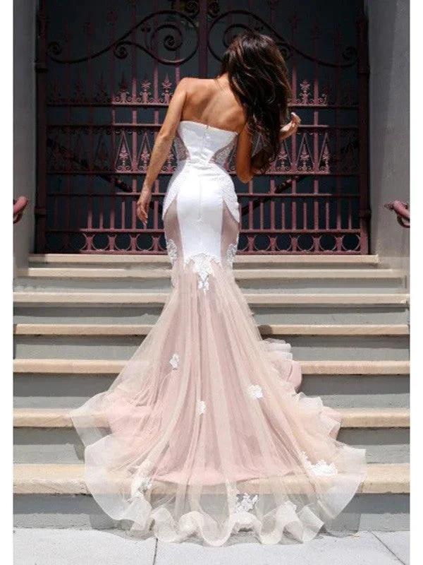 Gorgeous Mermaid Sweetheart Sleeveless Tulle Chapel Train Prom Dresses - Image 2