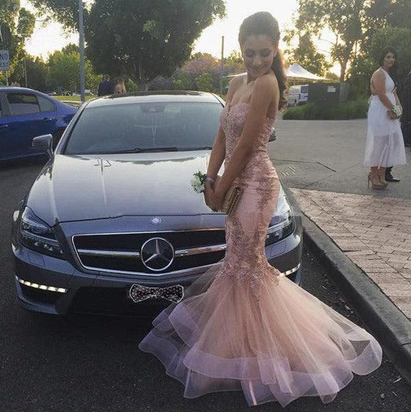 Gorgeous Mermaid Sweetheart Tulle Applique Sleeveless Prom Dresses - Image 2