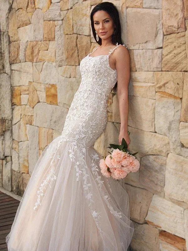 Gorgeous Mermaid Tulle Applique Sleeveless Spaghetti Straps Floor-Length Prom Dresses - Image 2