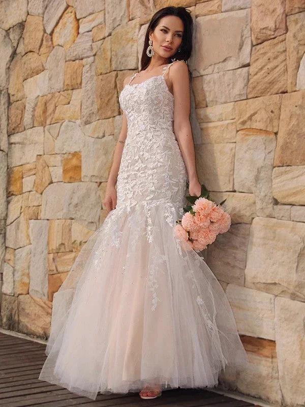 Gorgeous Mermaid Tulle Applique Sleeveless Spaghetti Straps Floor-Length Prom Dresses - Image 4