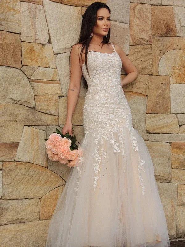 Gorgeous Mermaid Tulle Applique Sleeveless Spaghetti Straps Floor-Length Prom Dresses - Image 6