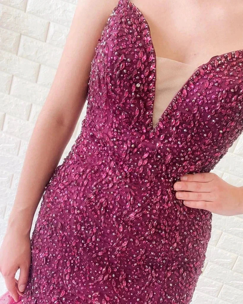 Gorgeous Mermaid V Neck Backless Tulle Beaded Backless Long Prom Dresses - Image 3