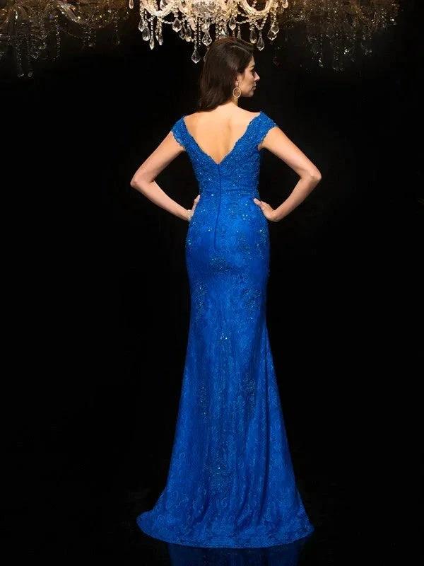 Gorgeous Mermaid V-neck Lace Sleeveless Long Lace Mother of the Bride Prom Dresses - Image 2